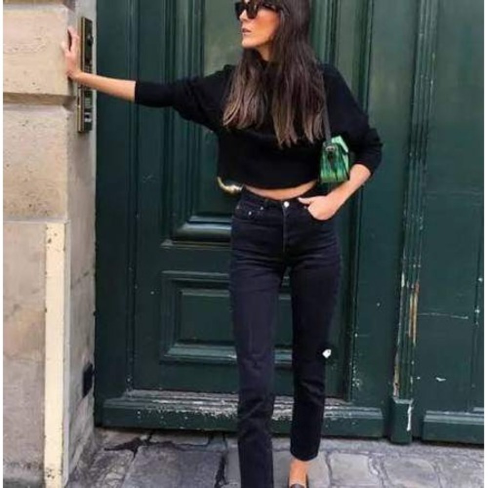 RE/DONE Originals High Rise Ankle Crop Jeans Women 25 Black Slim Stretch USA